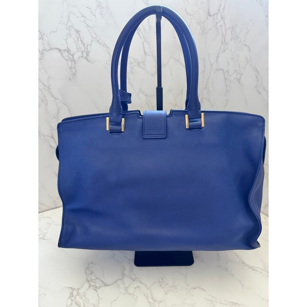YSL Saint Laurent Classic Y Cabas Chyc Satchel  Blue Leather - Picture 2 of 16